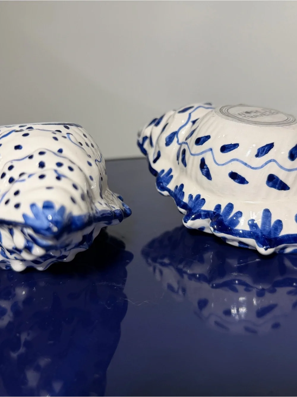 Hand-Painted Blue & White Ceramic Shell Candle Holder - Brand Unlabeled